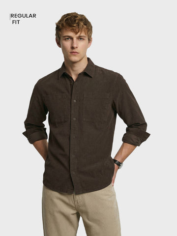Men's Brown Regular Fit Solid Casual Shirt
