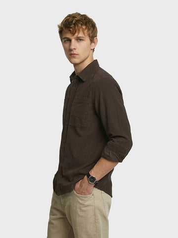Men's Brown Regular Fit Solid Casual Shirt
