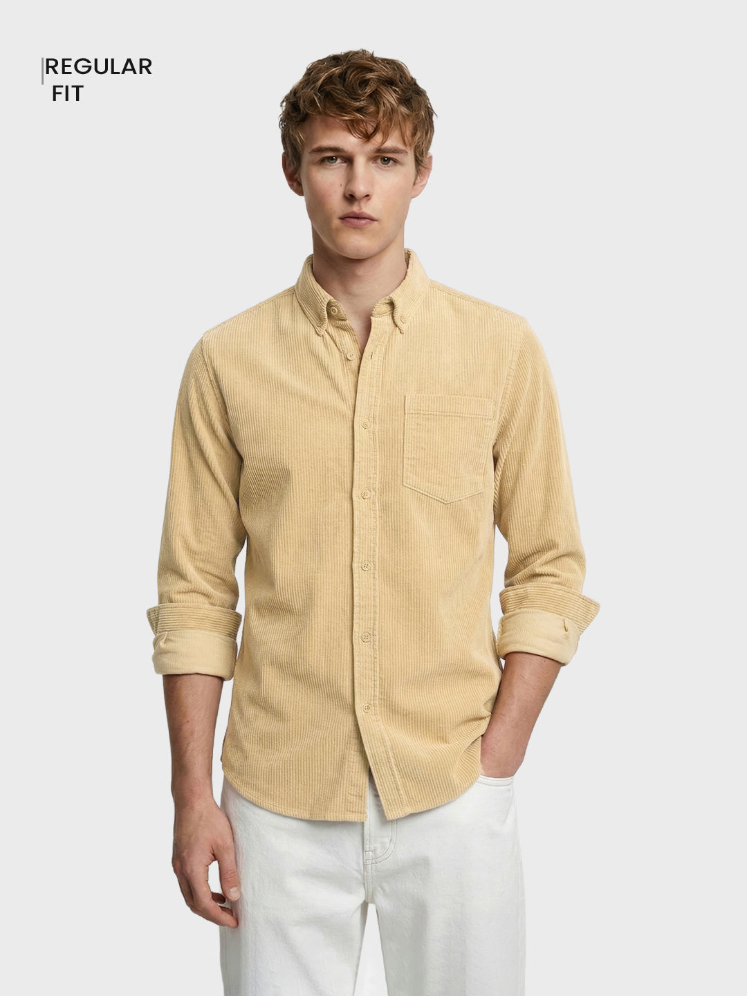 Men's Khaki Regular Fit Solid Casual Shirt