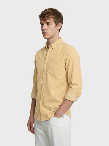 Men's Khaki Regular Fit Solid Casual Shirt