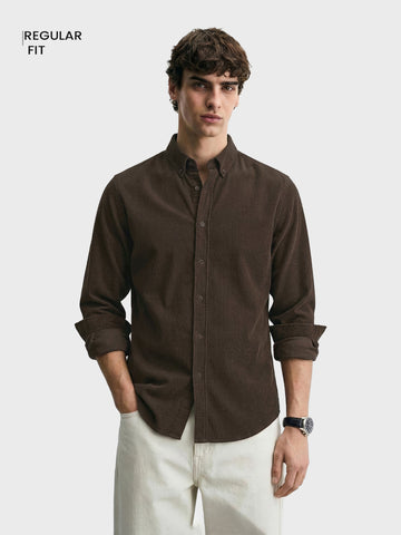 Men's Brown Regular Fit Solid Casual Shirt