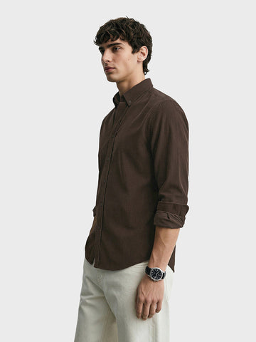 Men's Brown Regular Fit Solid Casual Shirt
