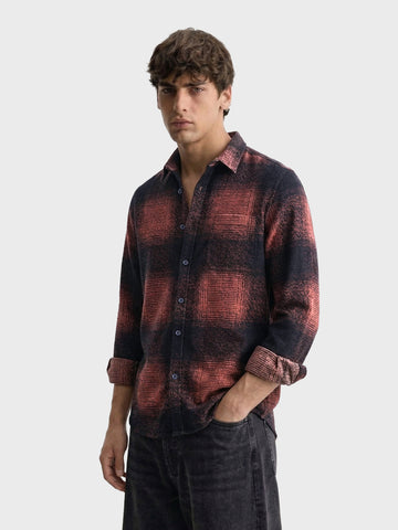 Men's Brown Slim Fit Checked Casual Shirt