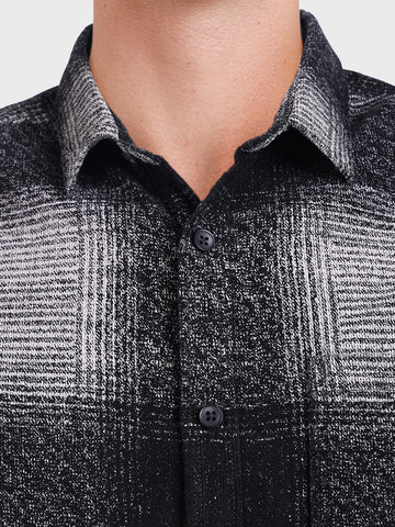 Men's Grey Slim Fit Checked Casual Shirt