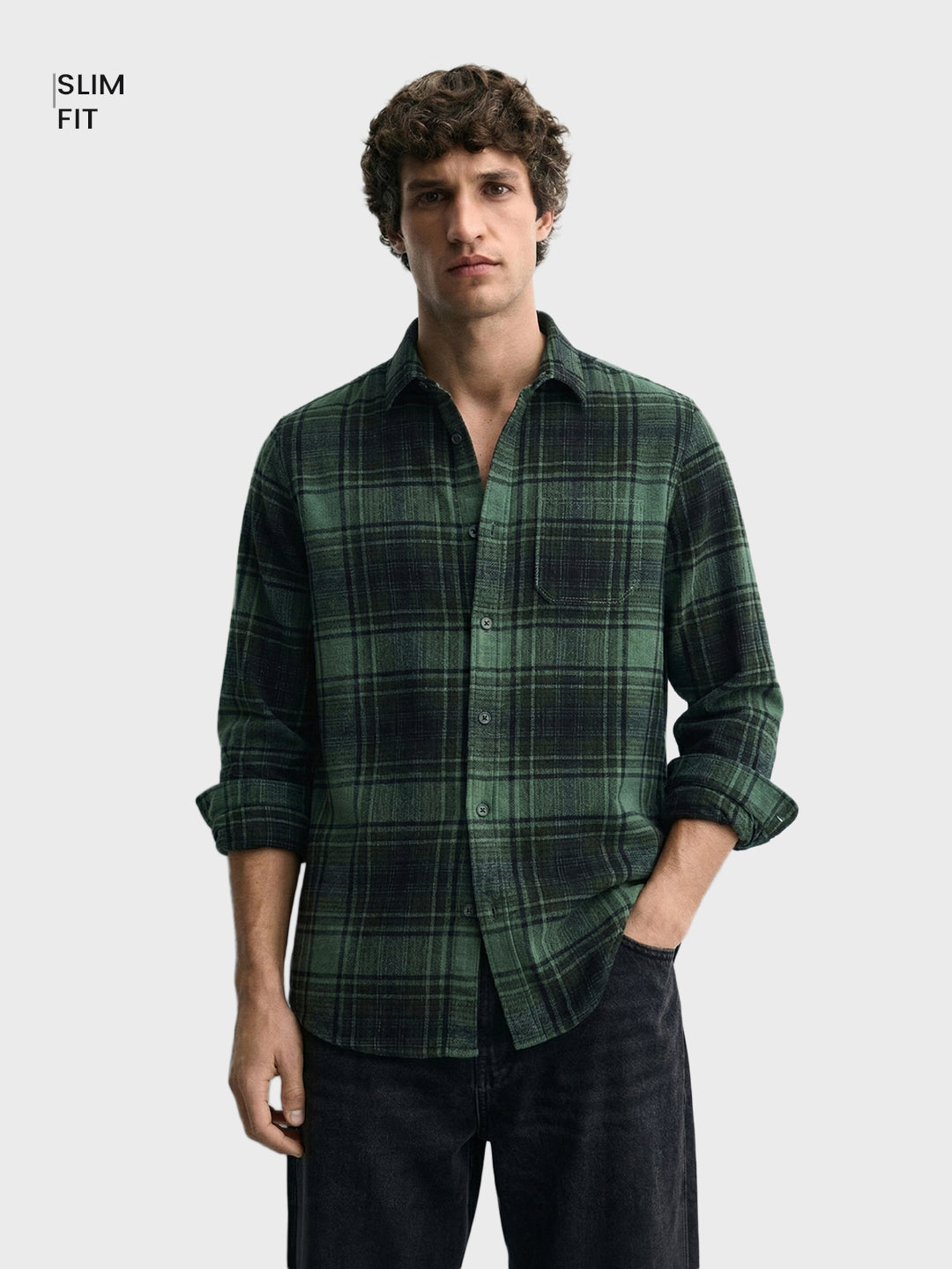 Men's Green Slim Fit Checked Casual Shirt