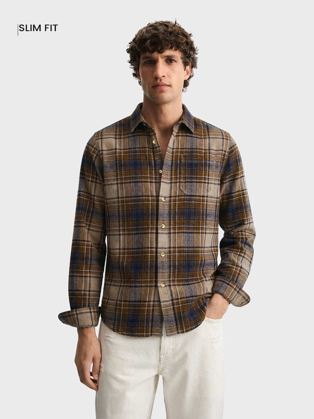 Men's Brown Slim Fit Checked Casual Shirt