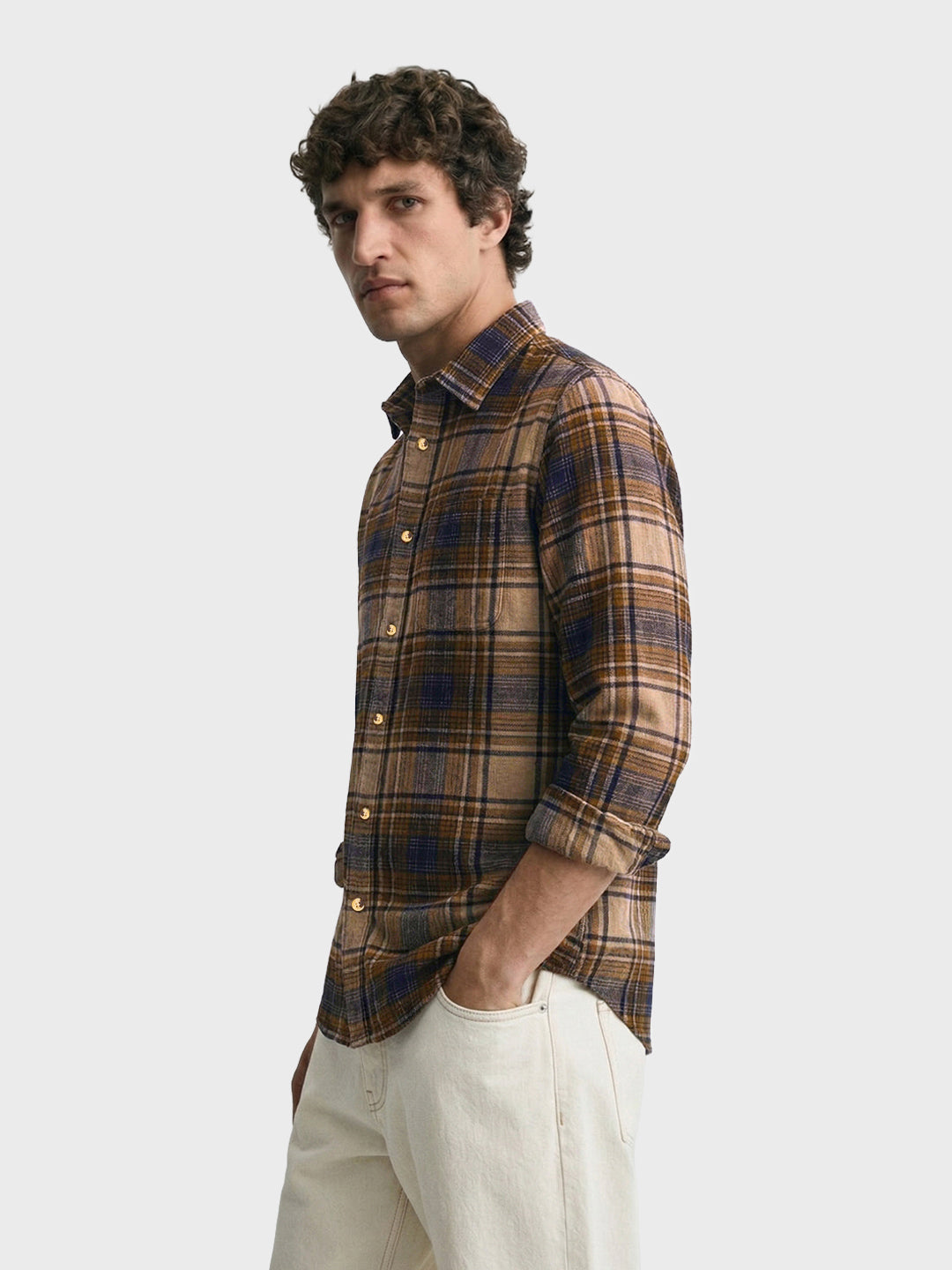 Men's Brown Slim Fit Checked Casual Shirt