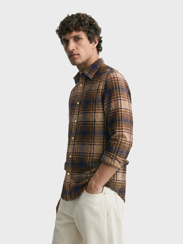 Men's Brown Slim Fit Checked Casual Shirt