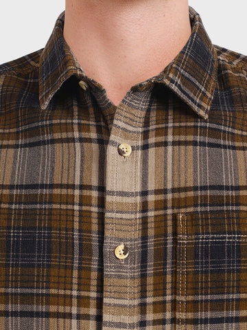 Men's Brown Slim Fit Checked Casual Shirt