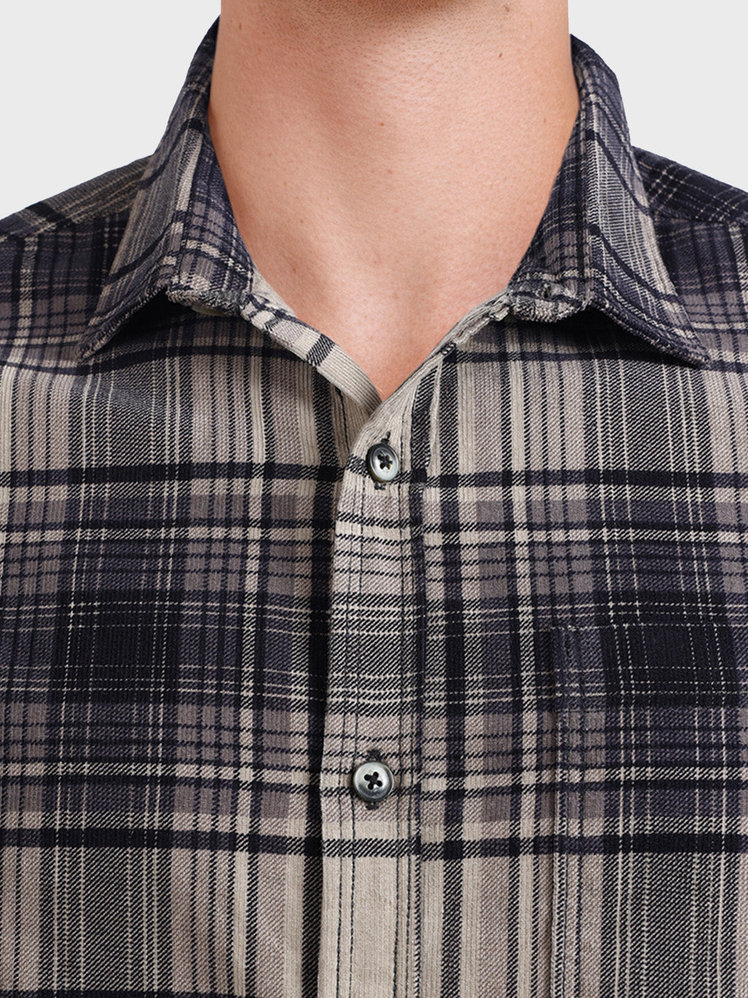 Men's Grey Slim Fit Checked Casual Shirt