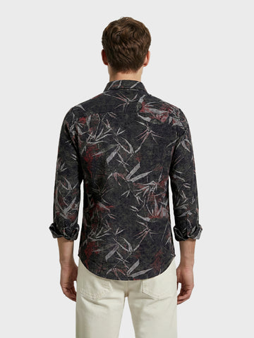 Men's Black Regular Fit Printed Casual Shirt
