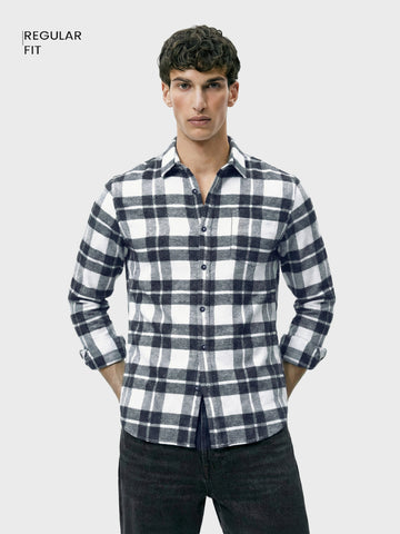 Men's Navy Blue Regular Fit Checkered Casual Shirt