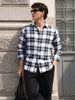 Men's Navy Blue Regular Fit Checkered Casual Shirt
