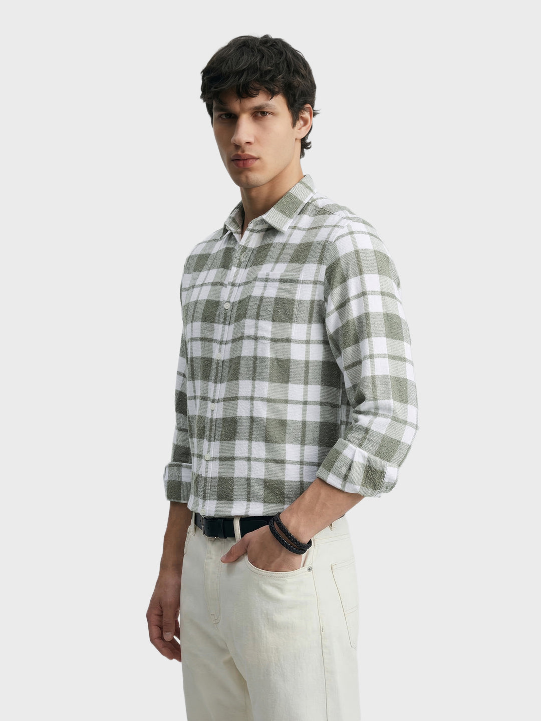 Men's Green Regular Fit Checkered Casual Shirt