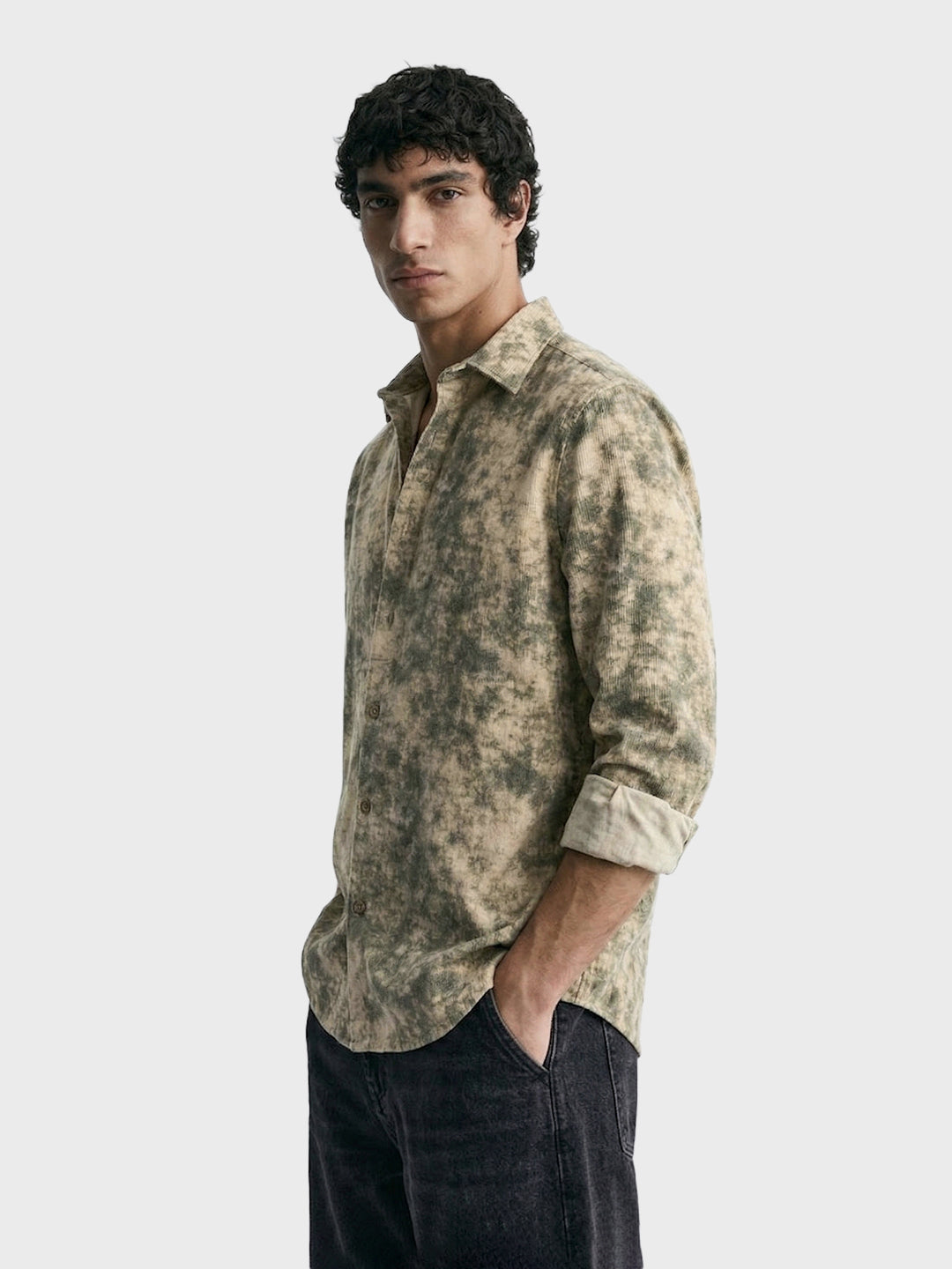 Men's Olive Regular Fit Printed Casual Shirt