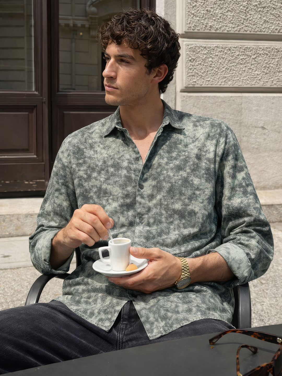 Men's Green Regular Fit Printed Casual Shirt