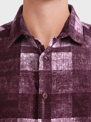 Men's Maroon Regular Fit Checkered Casual Shirt