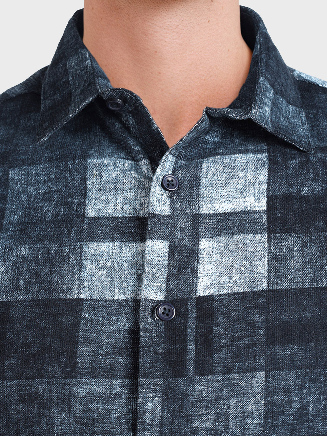 Men's Navy Blue Regular Fit Checkered Casual Shirt