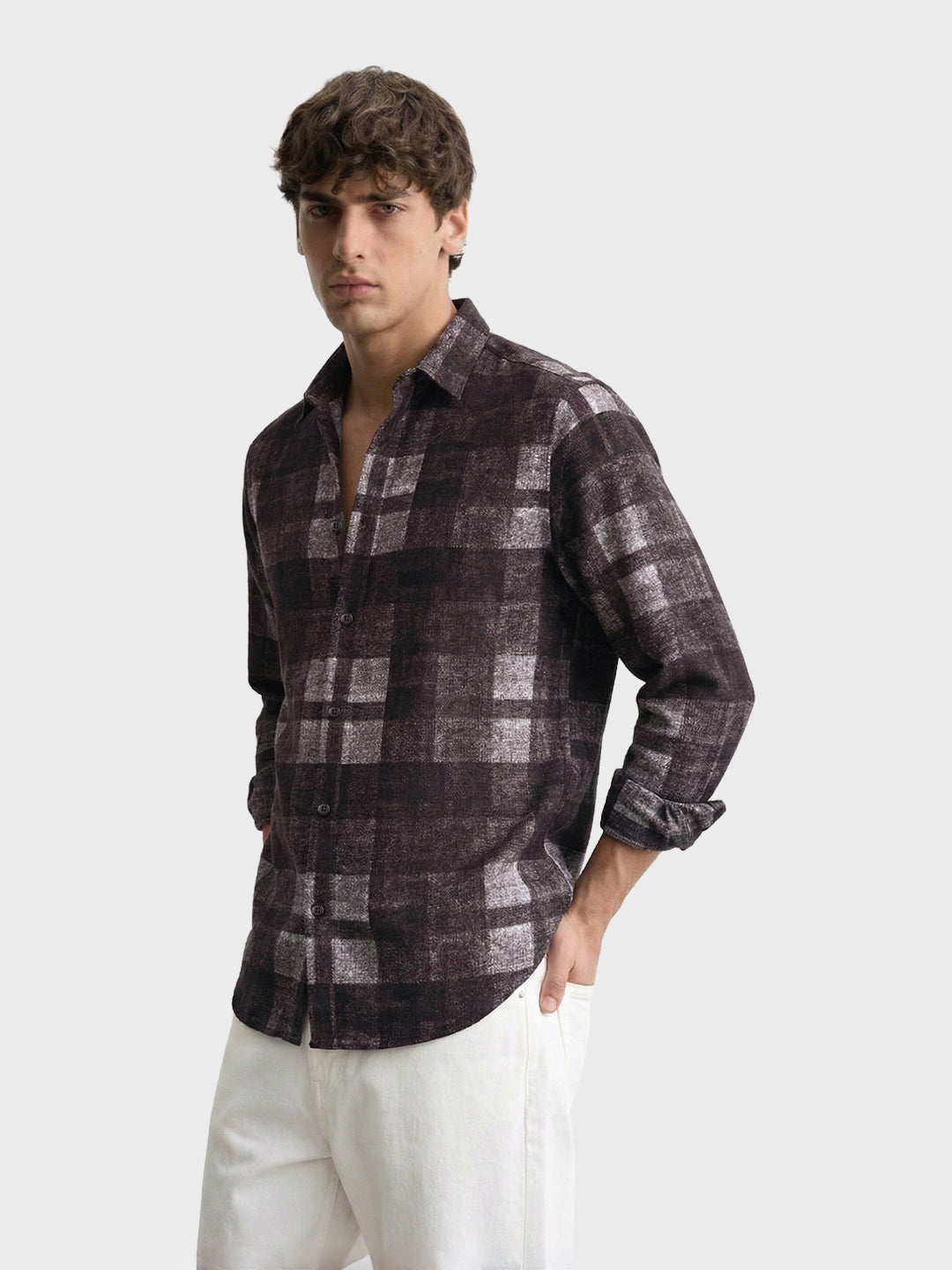 Men's Brown Regular Fit Checkered Casual Shirt