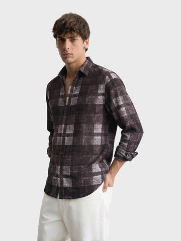 Men's Brown Regular Fit Checkered Casual Shirt