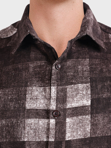 Men's Brown Regular Fit Checkered Casual Shirt