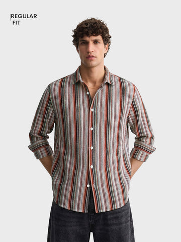 Men's Multicolor Regular Fit Striped Casual Shirt