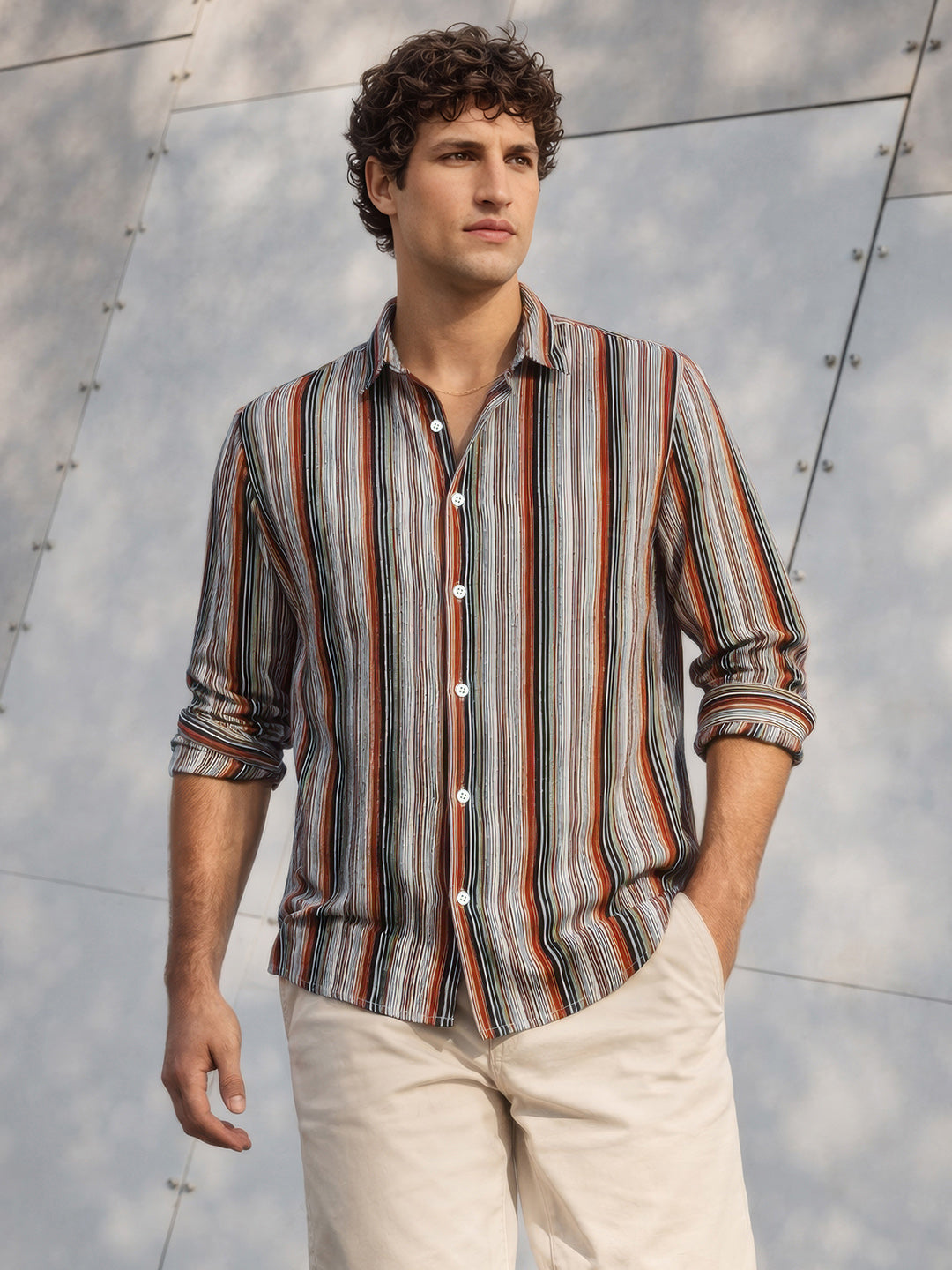 Men's Multicolor Regular Fit Striped Casual Shirt