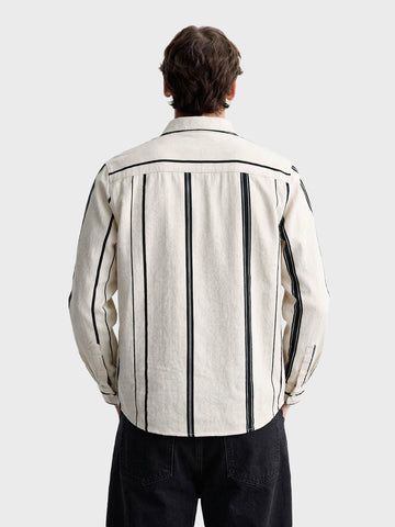 Men's White Regular Fit Striped Casual Shirt