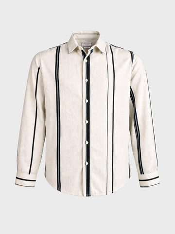 Men's White Regular Fit Striped Casual Shirt