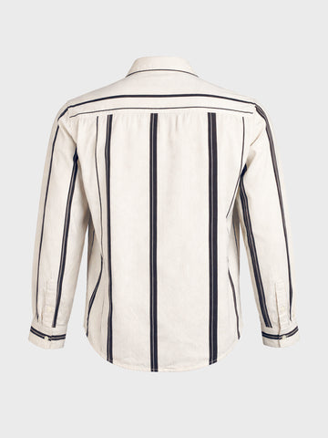 Men's White Regular Fit Striped Casual Shirt