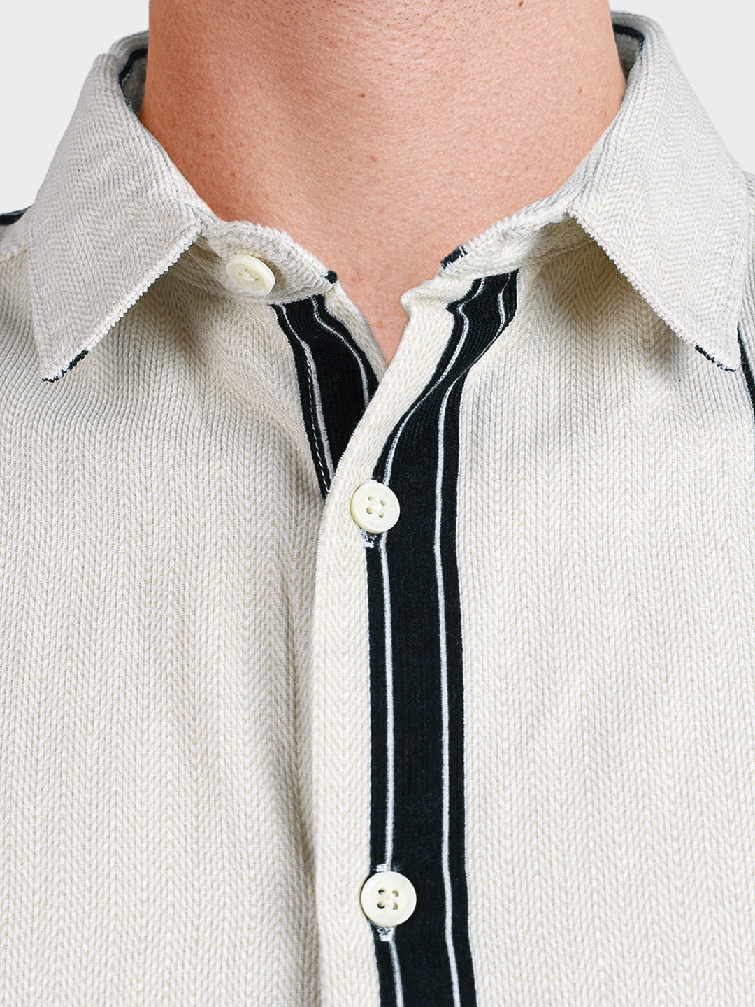 Men's White Regular Fit Striped Casual Shirt