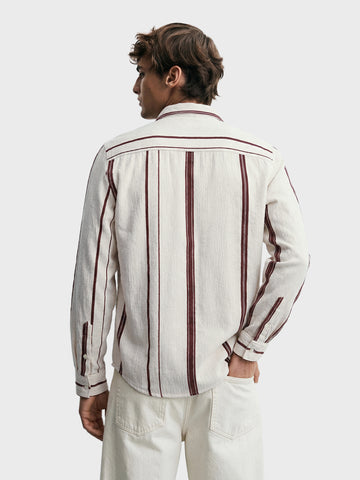 Men's White Regular Fit Striped Casual Shirt