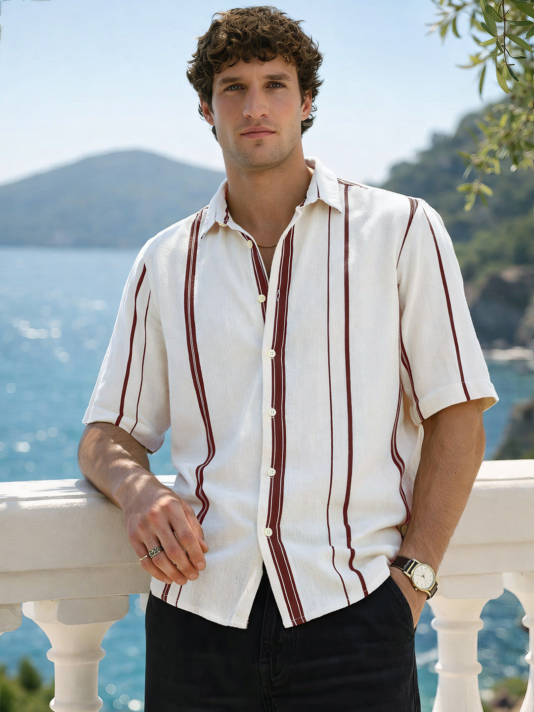 Men's White Regular Fit Striped Casual Shirt