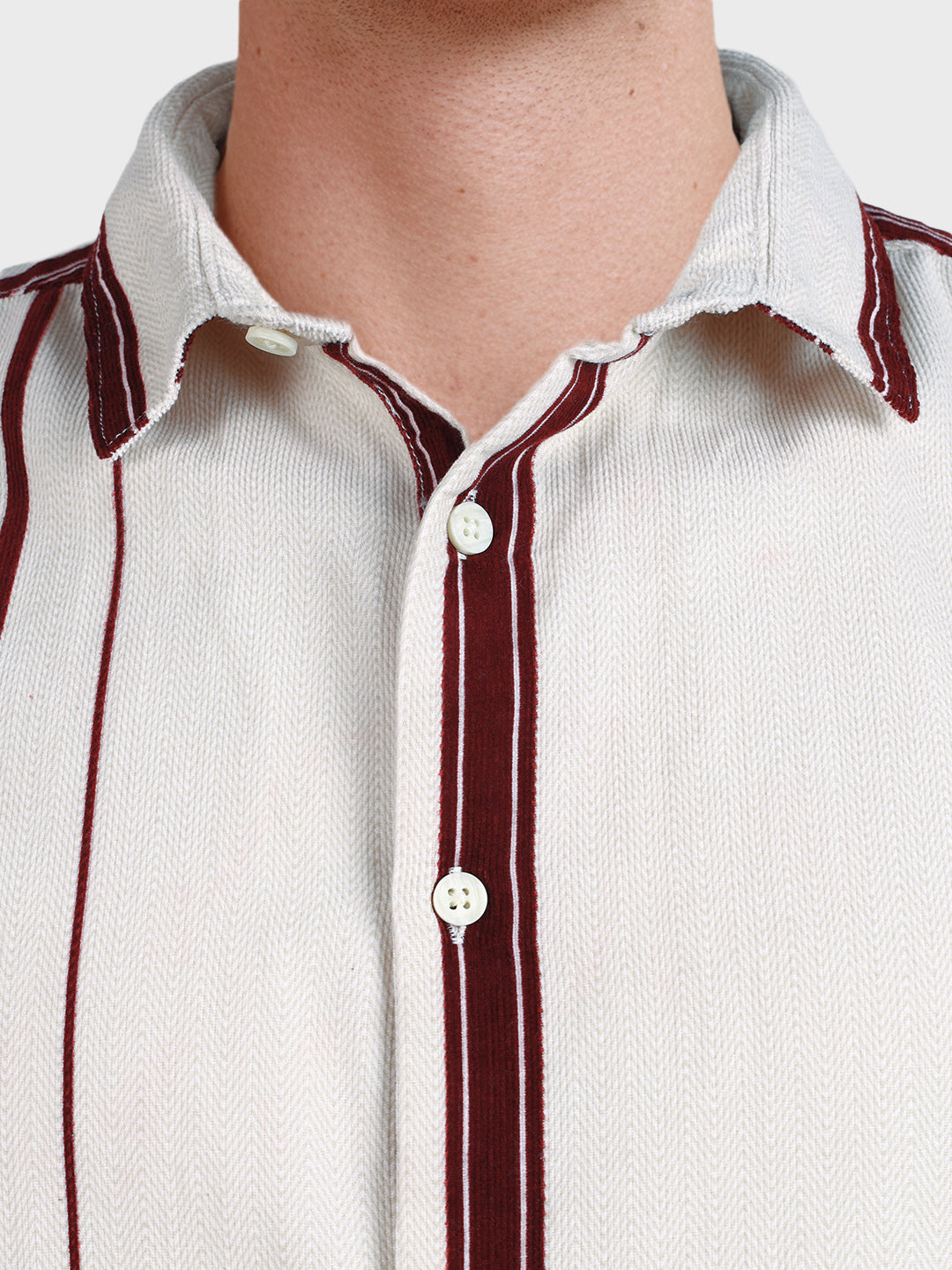 Men's White Regular Fit Striped Casual Shirt