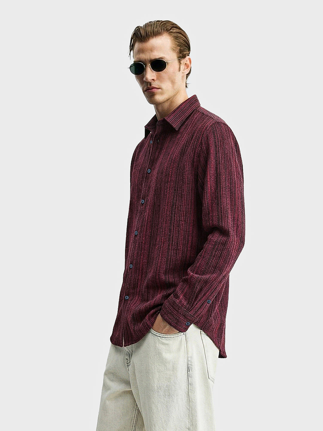 Men's Maroon Regular Fit Striped Casual Shirt