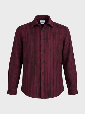 Men's Maroon Regular Fit Striped Casual Shirt