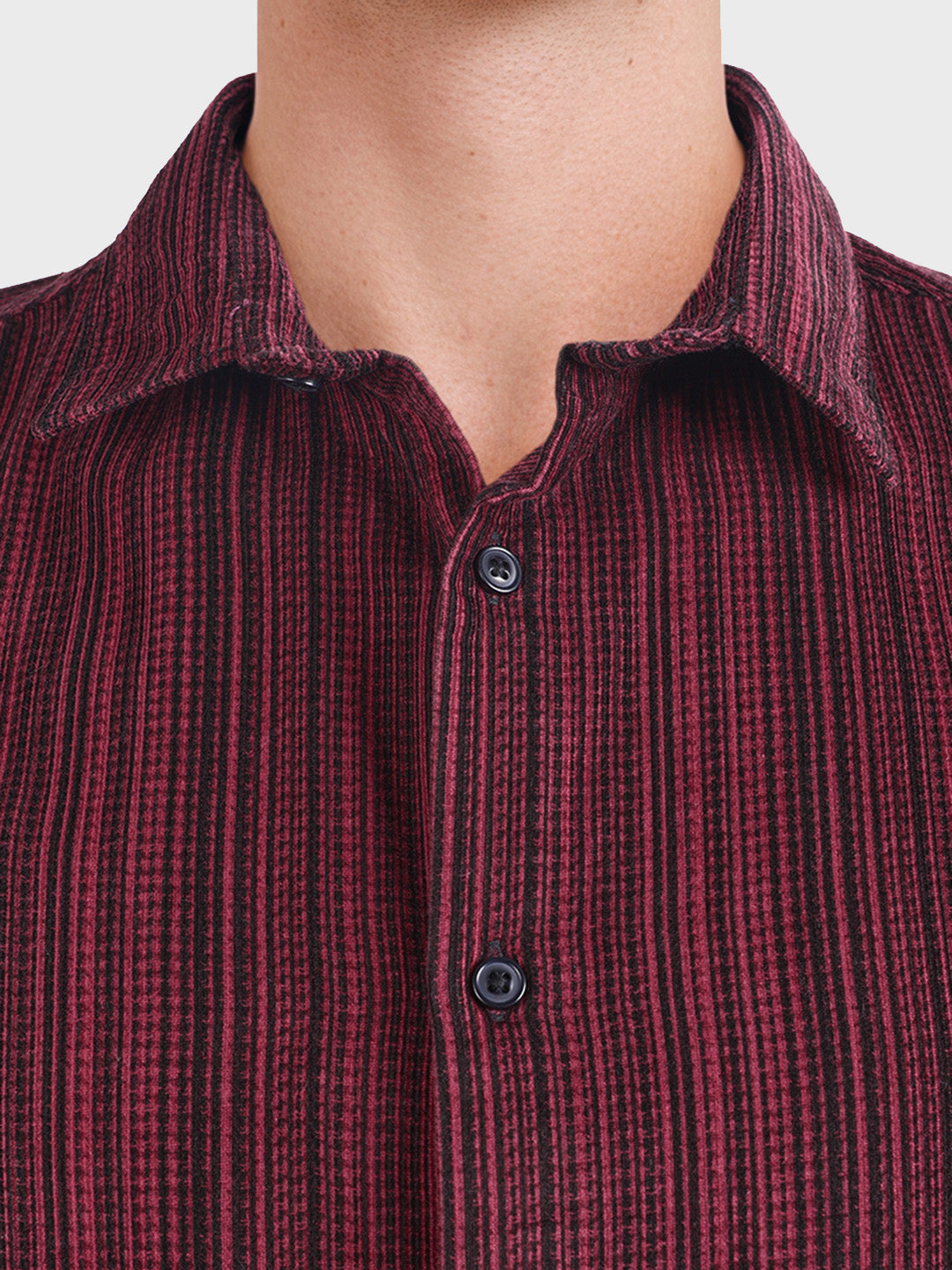 Men's Maroon Regular Fit Striped Casual Shirt