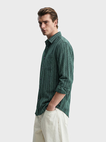 Men's Green Regular Fit Striped Casual Shirt