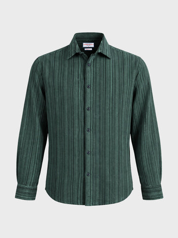 Men's Green Regular Fit Striped Casual Shirt