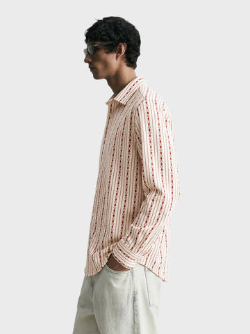 Men's White Regular Fit Striped Casual Shirt
