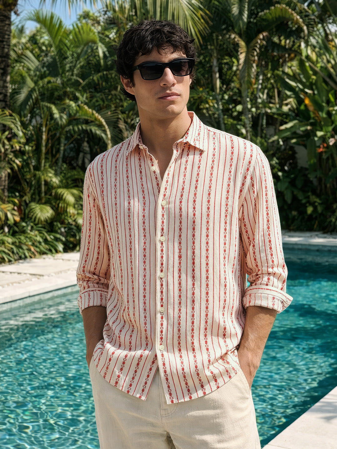 Men's White Regular Fit Striped Casual Shirt