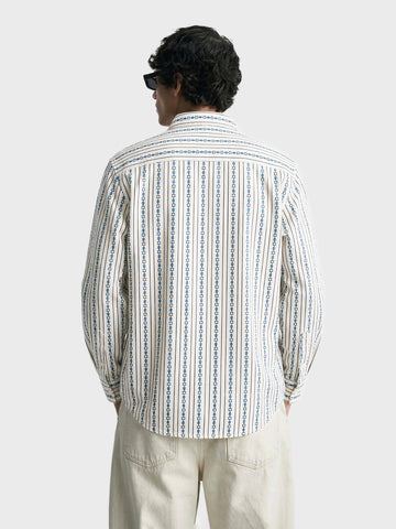 Men's White Regular Fit Striped Casual Shirt