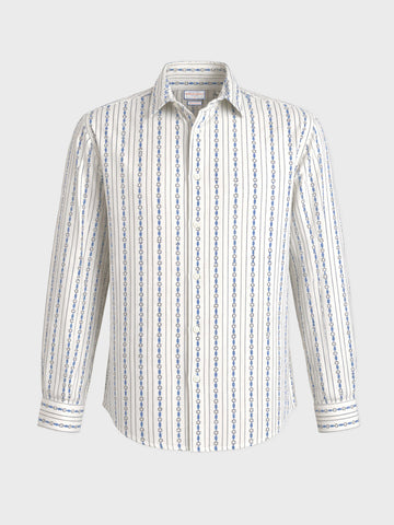 Men's White Regular Fit Striped Casual Shirt