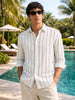 Men's White Regular Fit Striped Casual Shirt