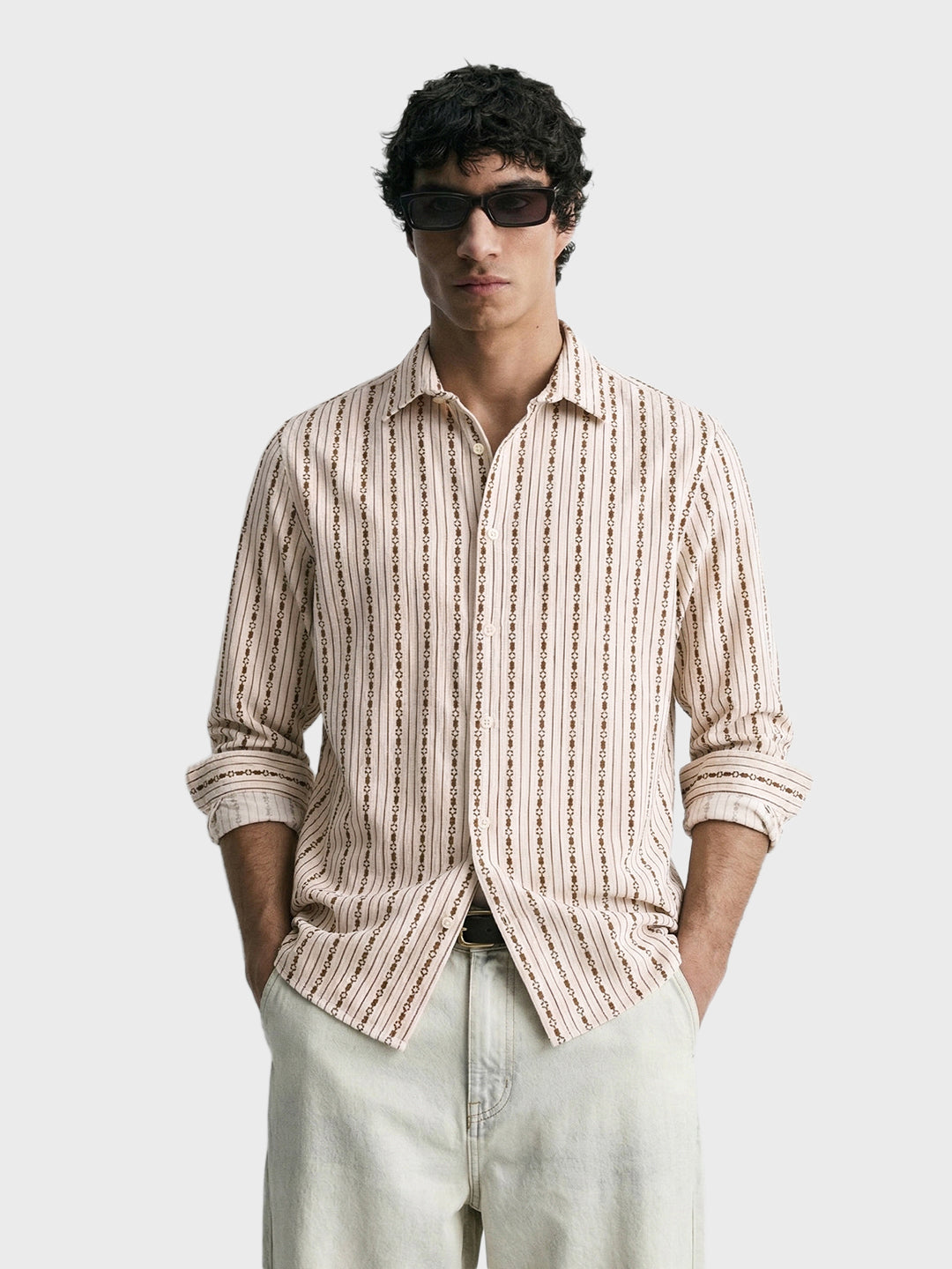 Men's White Regular Fit Striped Casual Shirt