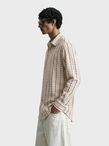 Men's White Regular Fit Striped Casual Shirt