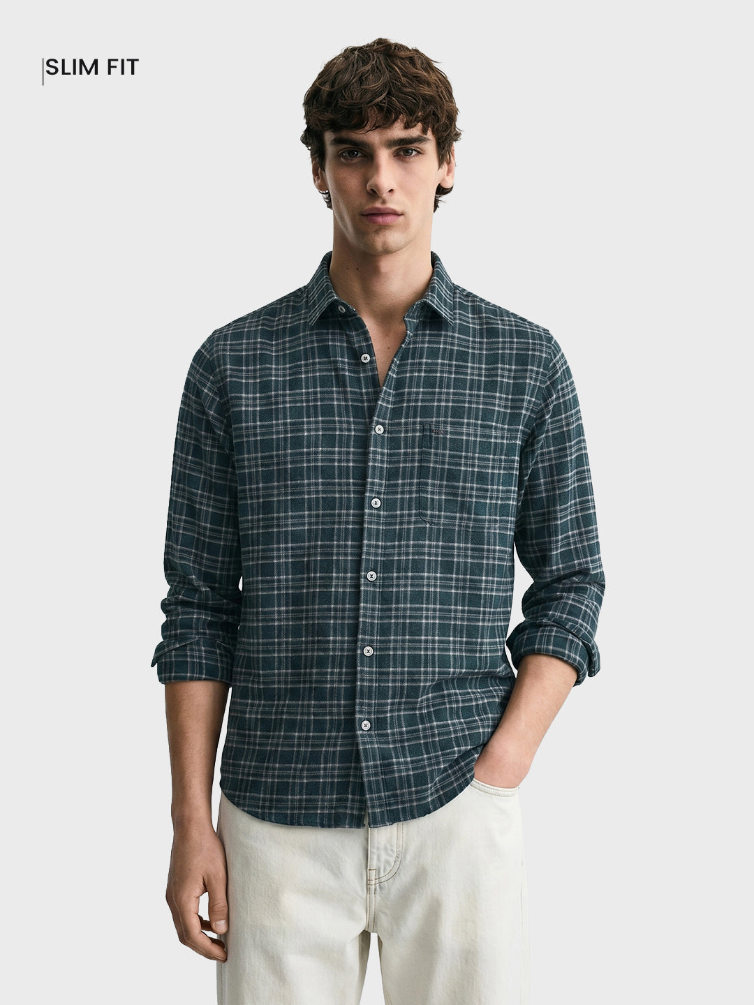 Men's Green Slim Fit Checkered Casual Shirt