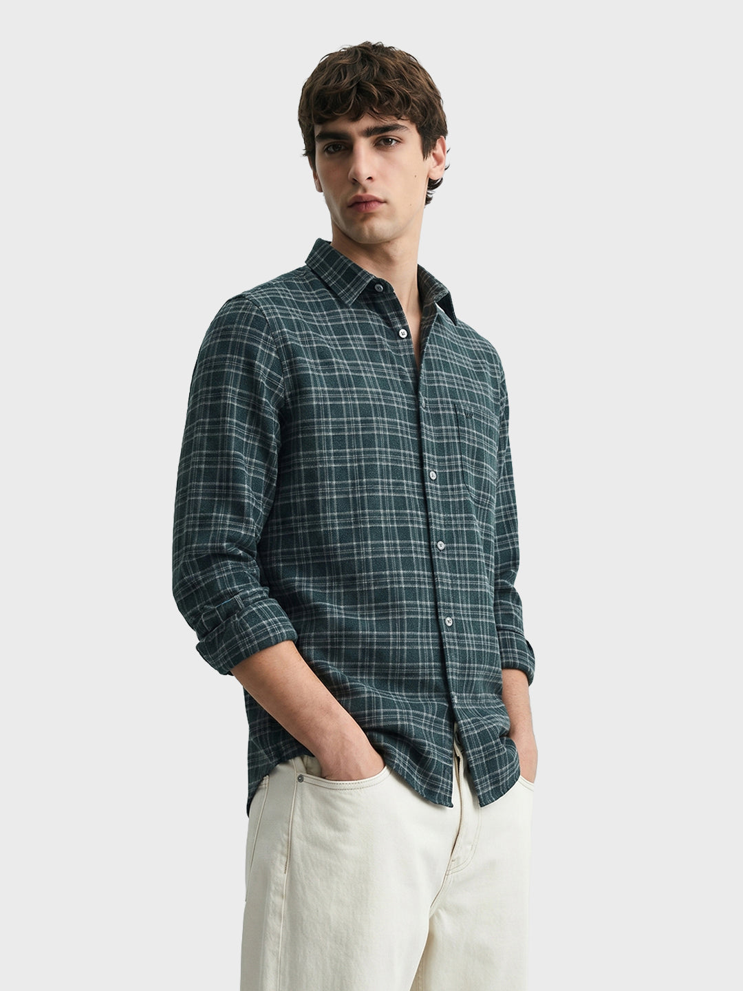 Men's Green Slim Fit Checkered Casual Shirt