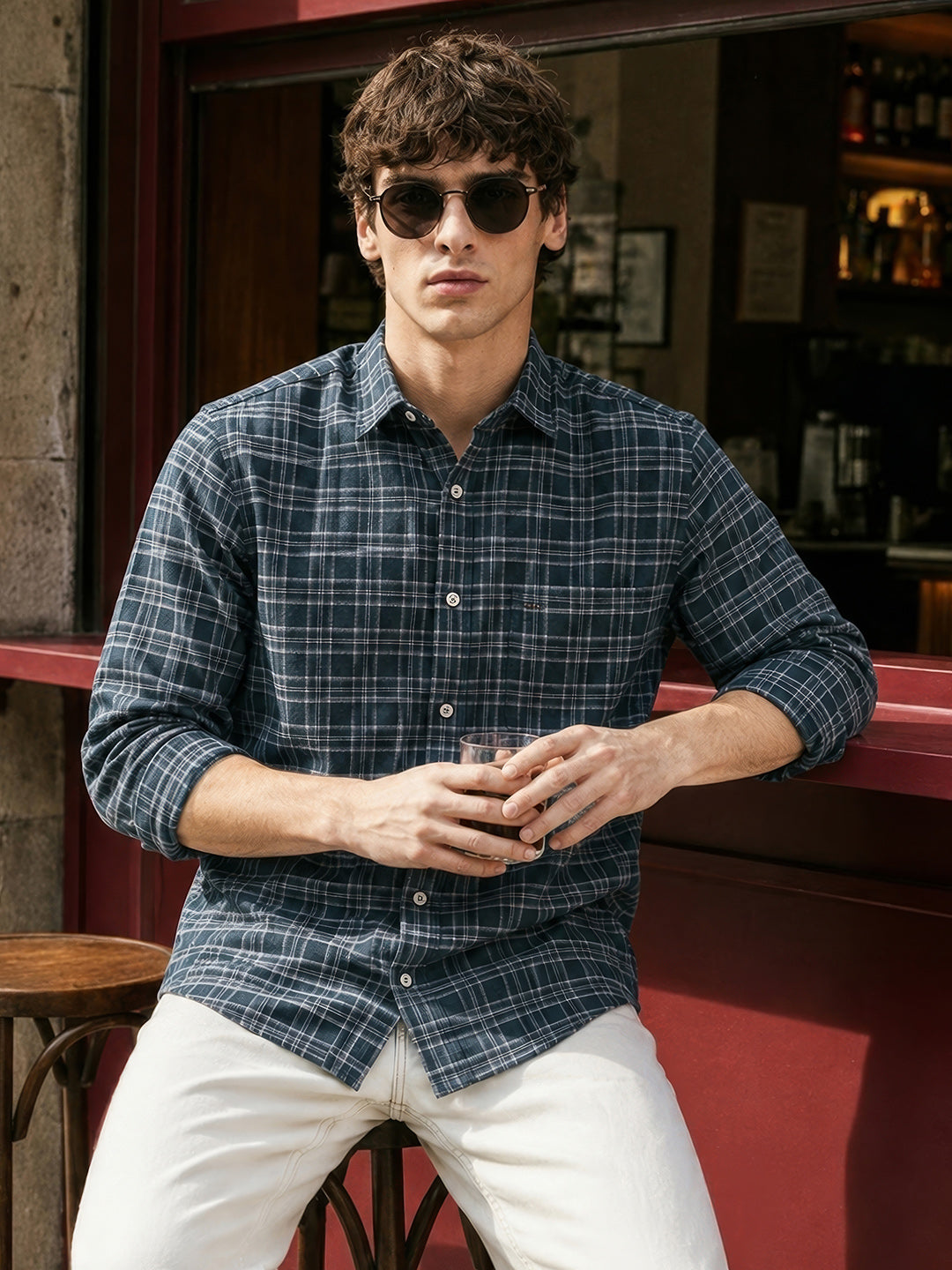 Men's Green Slim Fit Checkered Casual Shirt