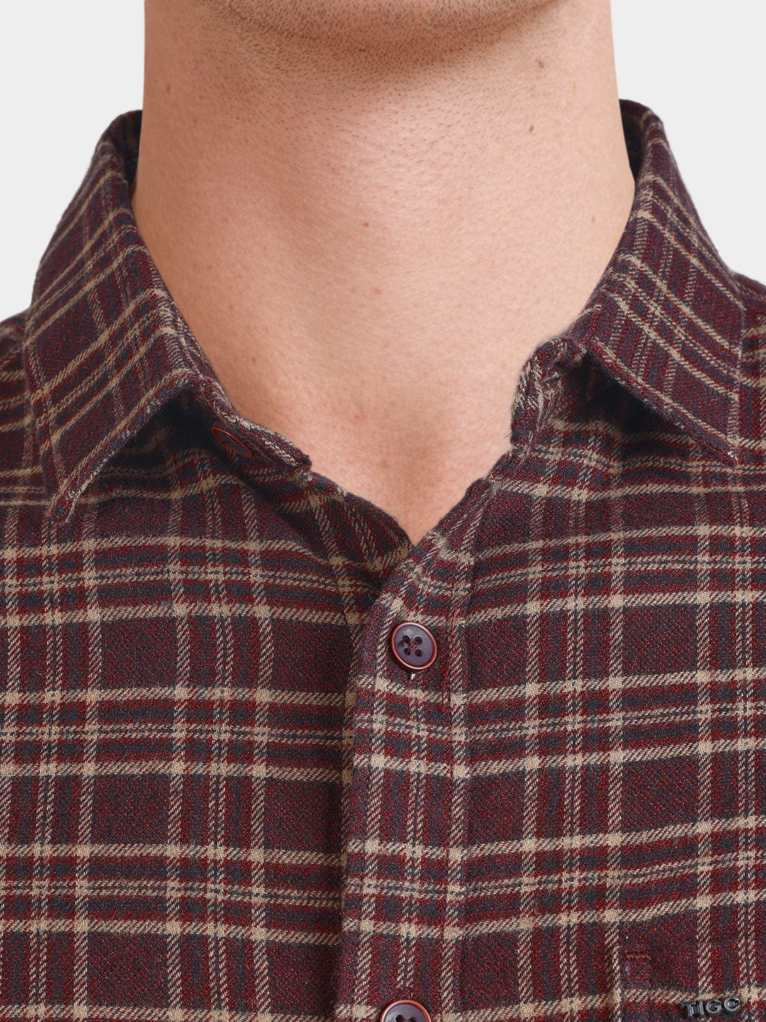 Men's Maroon Slim Fit Checkered Casual Shirt